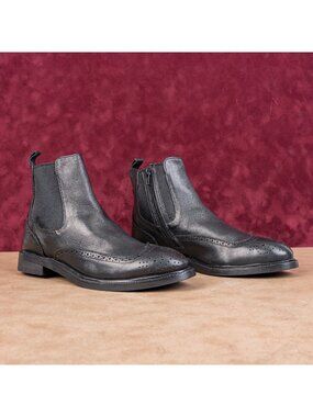 Jeffrey Campbell Women Edmone Black Leather Wing Tip Dress Ankle Boots Sz 7